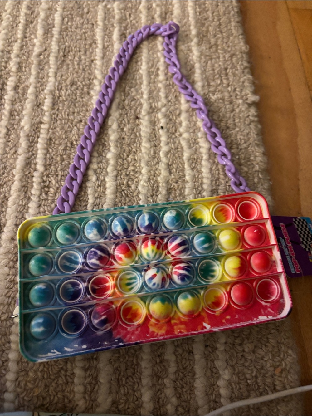 Justice White Rectangle Crossbody Bag with Lavender Chain